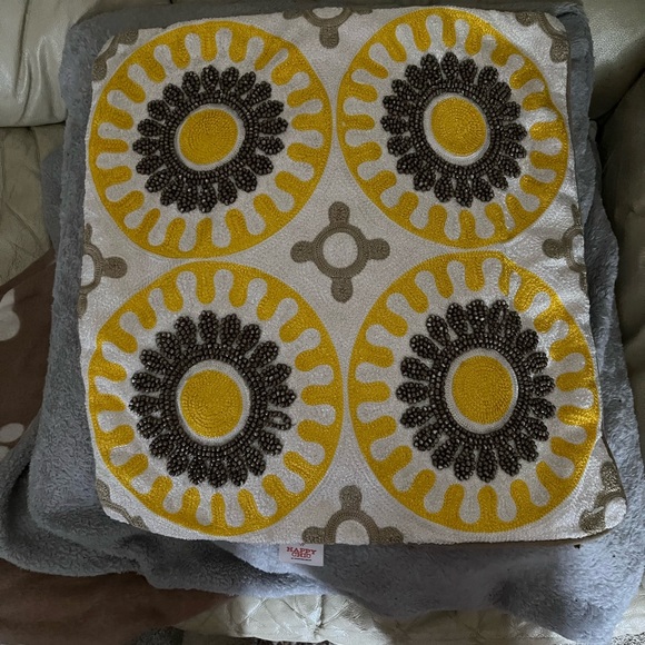 Happy Chic by Jonathan Adler Yellow, Beaded Pillow Approx 17”x17”, polyfill - Picture 3 of 15